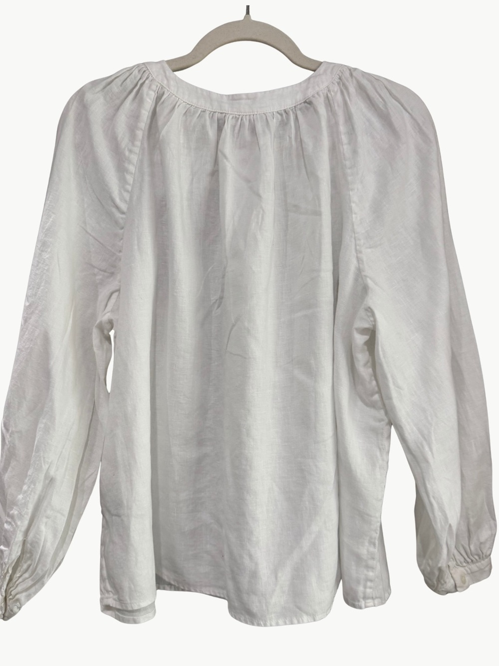 White 100% Linen Peasant Blouse Balloon Sleeve Petite Banana Republic - Picture 9 of 12